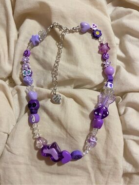 Free People Purple Beaded Indie Sleaze Whimsigoth Novelty Charm Statement Neckla